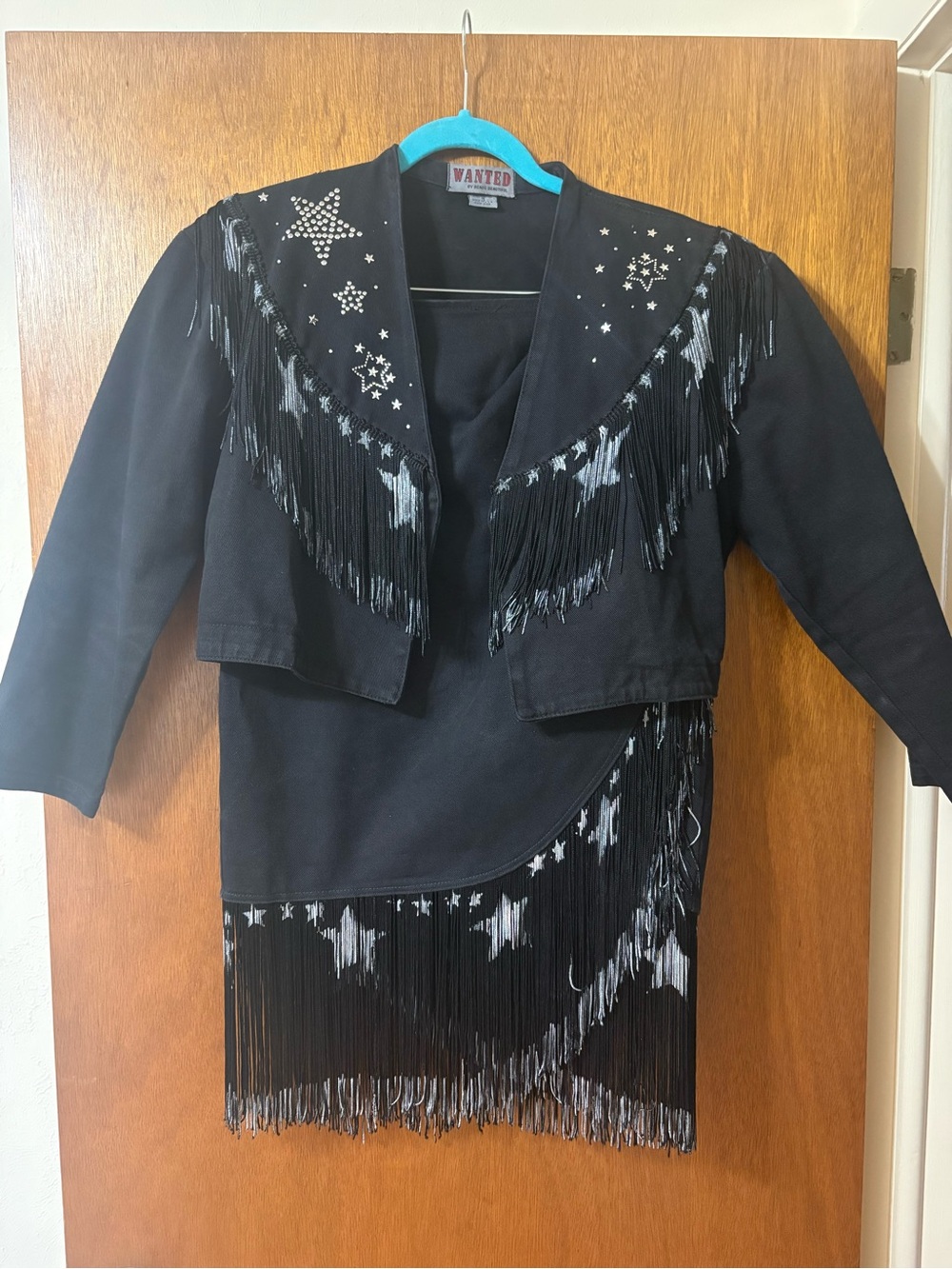 WANTED by beads beautiful Black Fringe Jacket and skirt set! Womens small